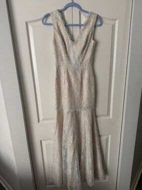 ERIN by Erin Fetherston Champagne Lace V-Neck Mermaid Maxi